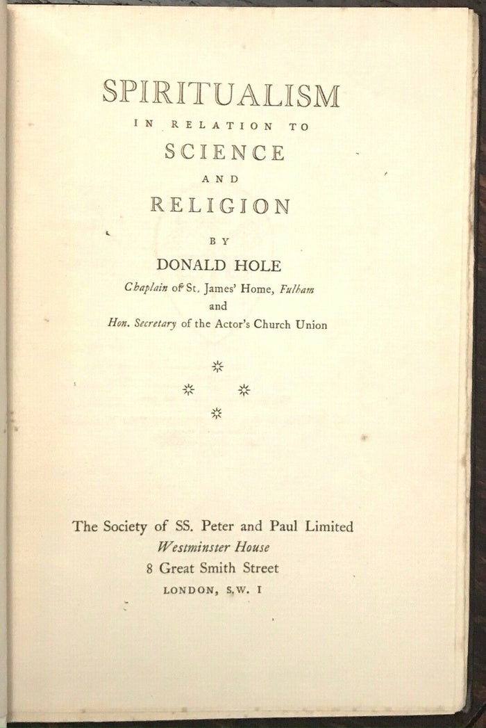 SPIRITUALISM IN RELATION TO SCIENCE & RELIGION - 1st, 1927 SPIRITS AFTERLIFE