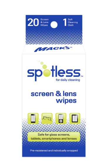 Spotless™ Screen & Lens Wipes - 20 pack - with Lens Cloth