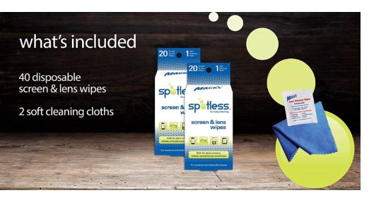 Spotless™ Screen & Lens Wipes - 20 pack - with Lens Cloth