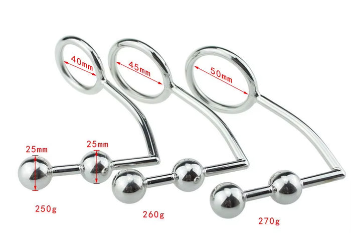 Stainless Steel Metal Beads Penis Ring Butt Plug Cock Ring Anal Hook for Men