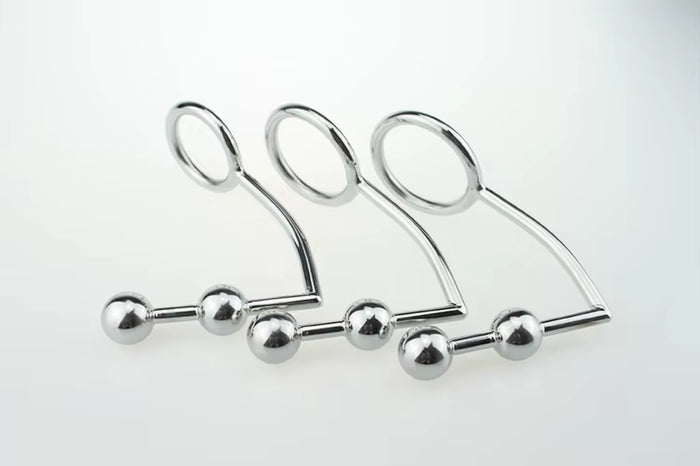 Stainless Steel Metal Beads Penis Ring Butt Plug Cock Ring Anal Hook for Men