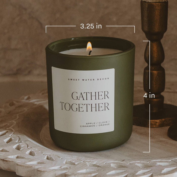 Gather Together 15 oz soy candle by Sweet Water Decor with dimensions 3.25 in wide by 4 in tall