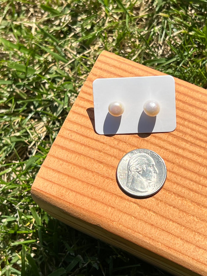 The Bianca Pearl Button Stud Earrings -10mm