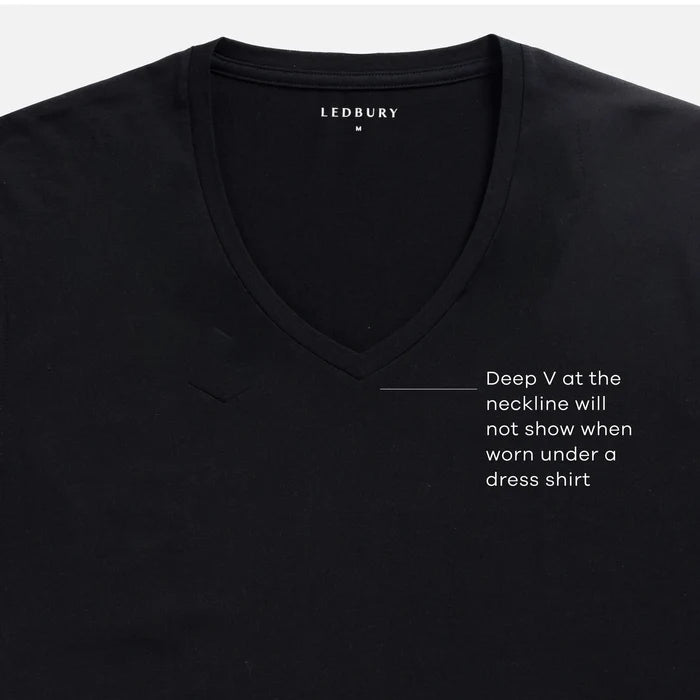Ledbury Black V Neck Undershirt – fabric detail, 47% cotton 47% modal 6% spandex jersey knit