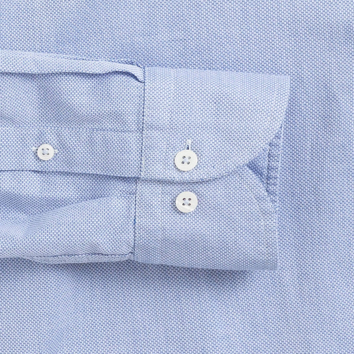 Soft dress shirt cuff and button detail - blue Caven dobby