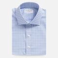 Blue windowpane dress shirt flat lay - Kent micro-twill custom fit