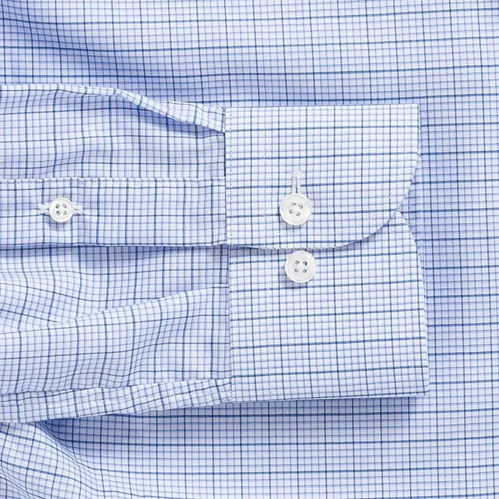 Windowpane check shirt sleeve and cuff - blue Kent micro-twill