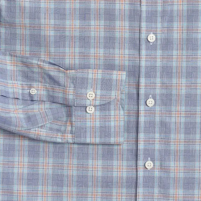 Blue Khal Check Custom Shirt sleeve detail - European cotton fabric with patchwork weave texture