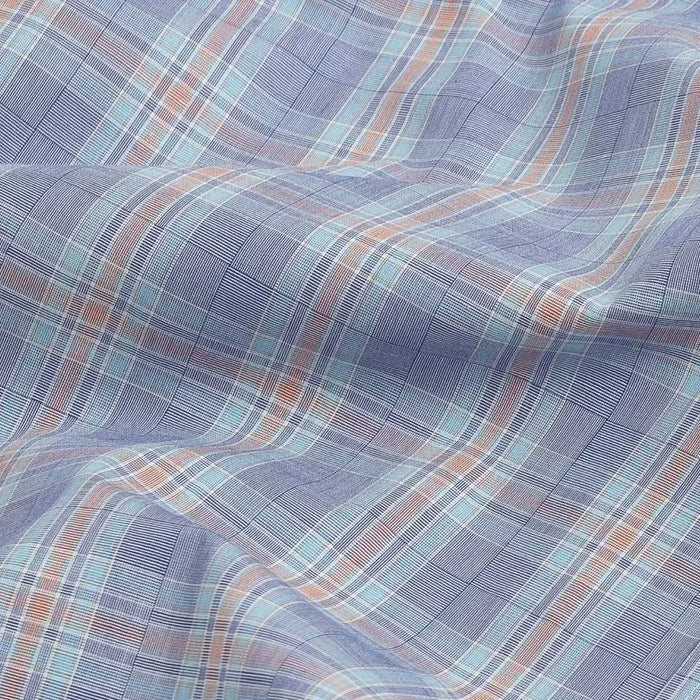 Blue Khal Check fabric close-up - alternating poplin weave showing rich blue check pattern
