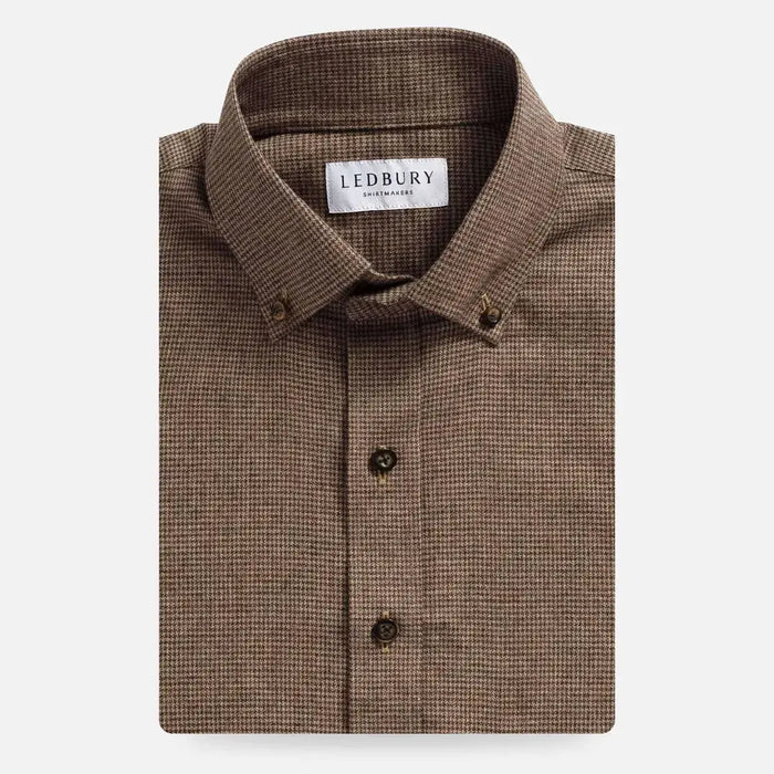 Brown houndstooth flannel shirt flat lay - brushed twill custom fit