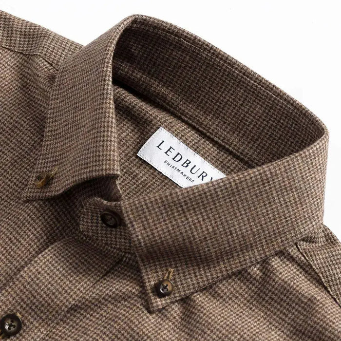 Brown casual shirt collar with houndstooth pattern - brushed twill