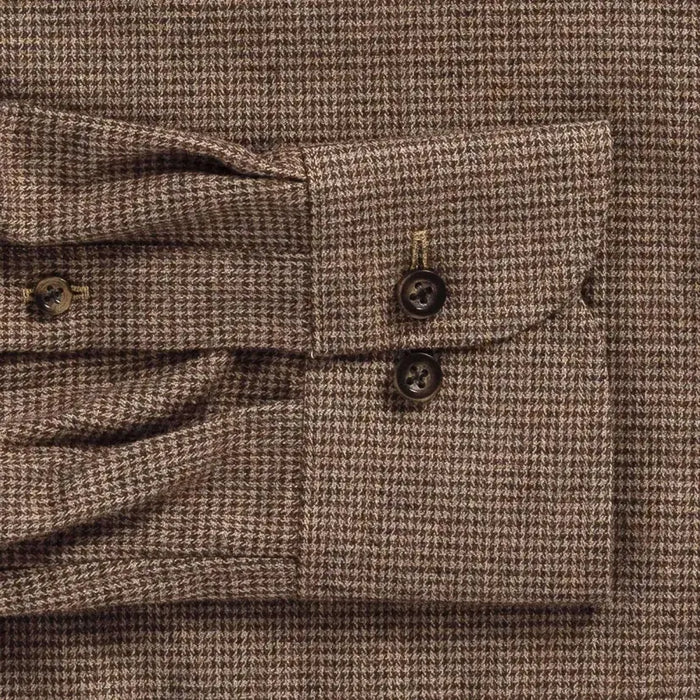 Houndstooth shirt sleeve and cuff - brown brushed twill flannel