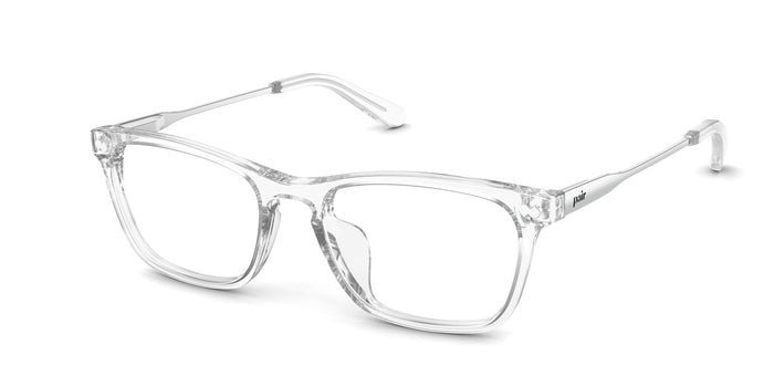 The Casper rectangle eyeglasses in crystal clear acetate and silver metal by Pair Eyewear