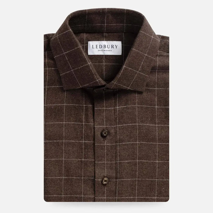 Brown windowpane flannel shirt flat lay - brushed twill custom fit