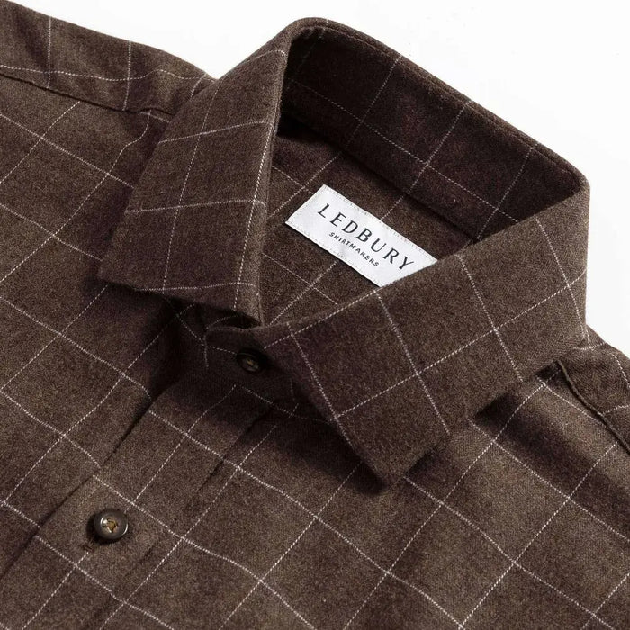 Brown casual shirt collar with windowpane pattern - brushed twill