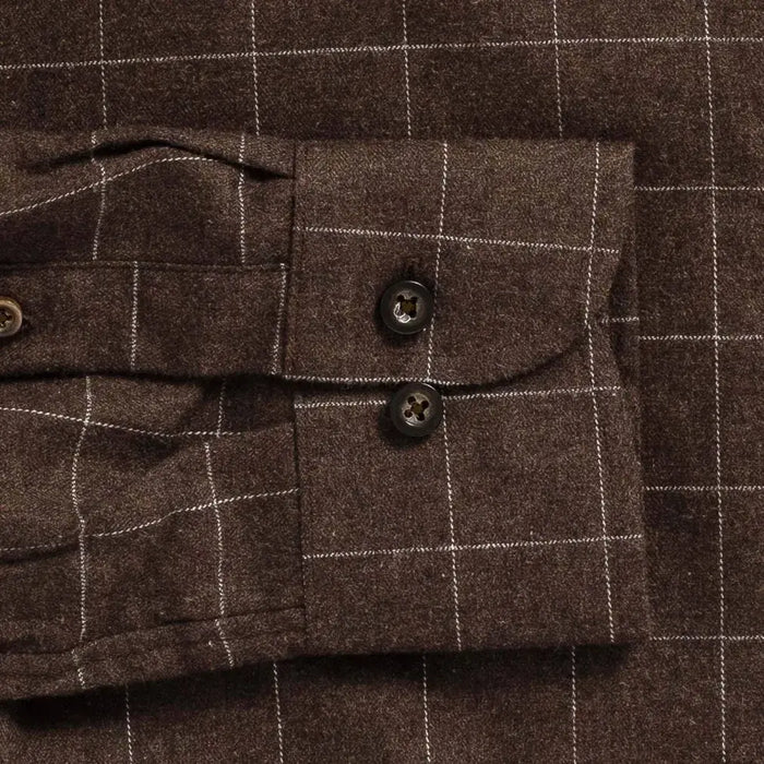 Windowpane check shirt sleeve and cuff - brown brushed twill flannel