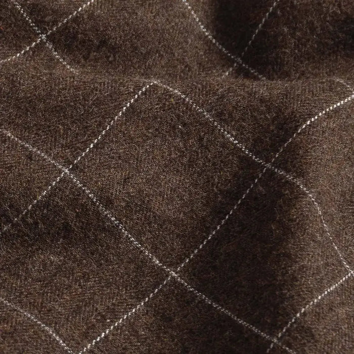 Brushed twill fabric close-up - brown windowpane check pattern texture