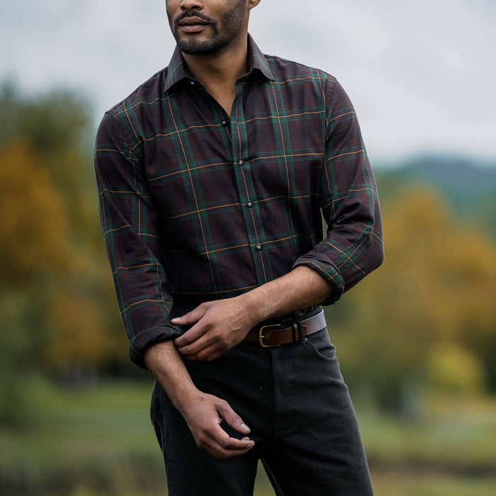 The Dark Brown Woodly Plaid Custom Shirt Custom Casual Shirt- Ledbury