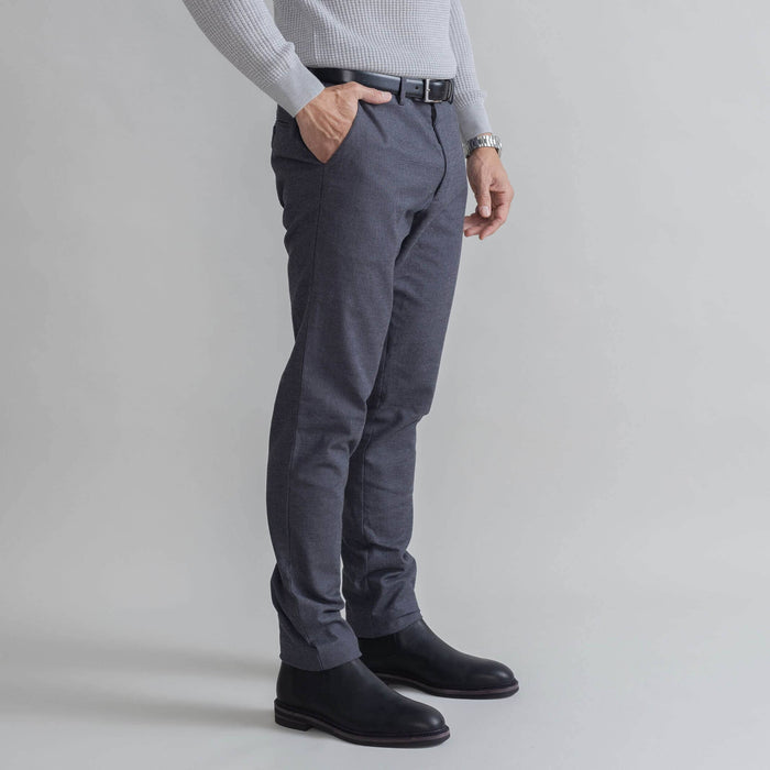Ledbury Dark Grey Brushed Cotton Richmond Dress Chino Custom Pant — side view showing Richmond fit and tailored silhouette