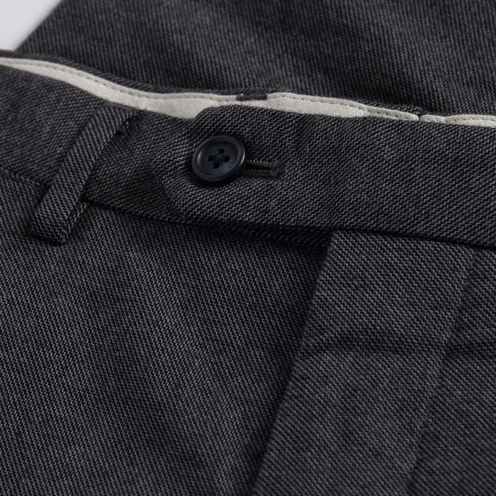 Ledbury Dark Grey Brushed Cotton Richmond Dress Chino Custom Pant — close-up of midweight brushed cotton tonal twill fabric