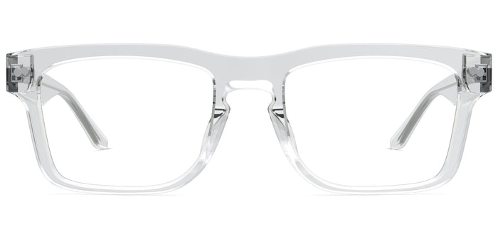The Drew rectangle eyeglasses in crystal clear acetate by Pair Eyewear