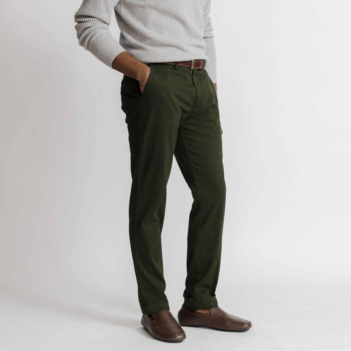 Forest green chinos detail view - Richmond modern fit cotton