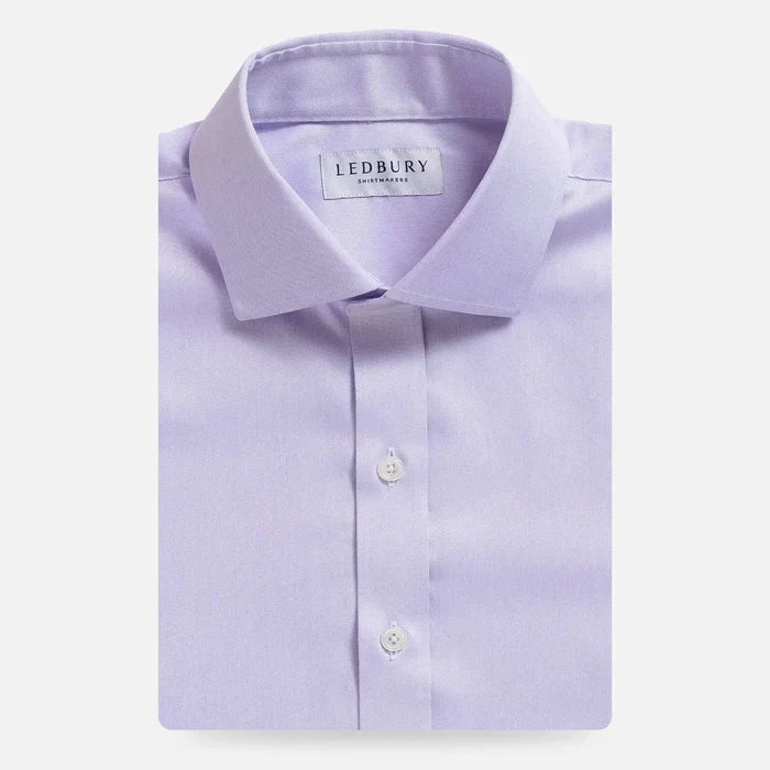 Lavender purple non-iron dress shirt flat lay - wrinkle-free custom fit shirt