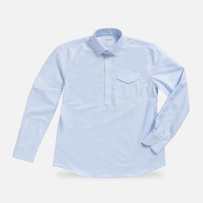 The Light Blue Mayfield Oxford Stripe Popover Custom Shirt Custom Casual Shirt- Ledbury