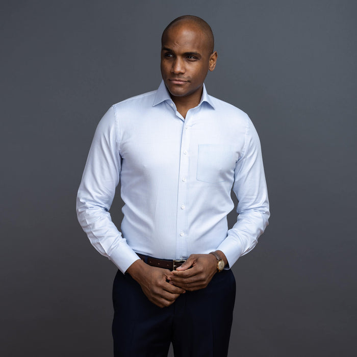 The Light Blue Pelton Royal Oxford Custom Shirt with Pocket Custom Shirt- Ledbury