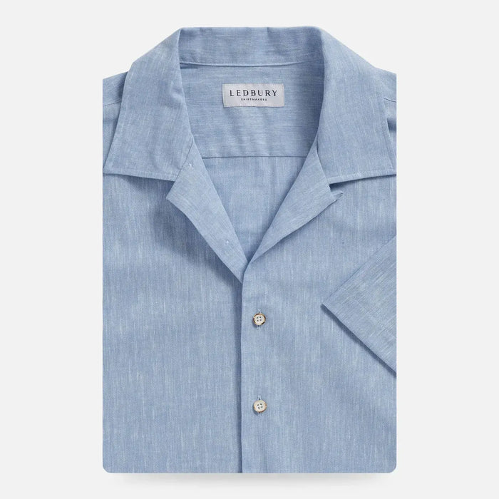 Light blue Sandoval camp collar short sleeve custom shirt front view - Ledbury casual shirt