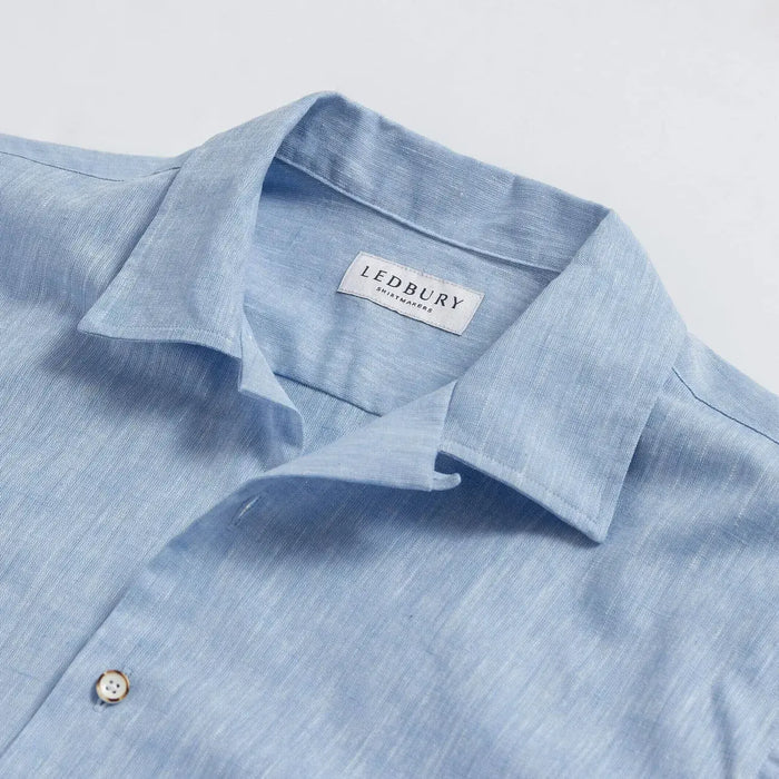 Light blue Sandoval camp collar detail - Ledbury open notched collar short sleeve shirt