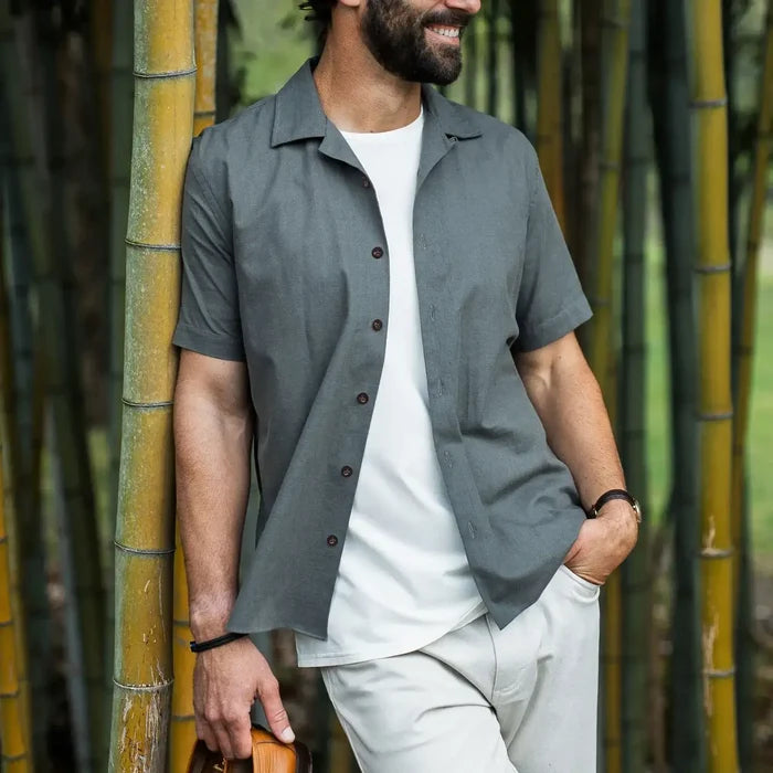 Sandoval camp collar shirt on model - Ledbury short sleeve custom casual shirt