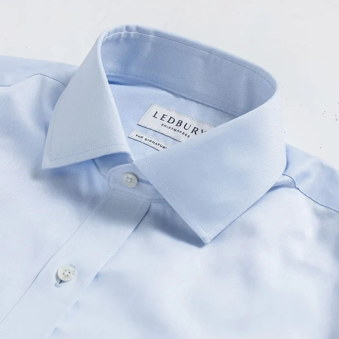 Light blue dress shirt collar detail - mid-spread Signature fine twill