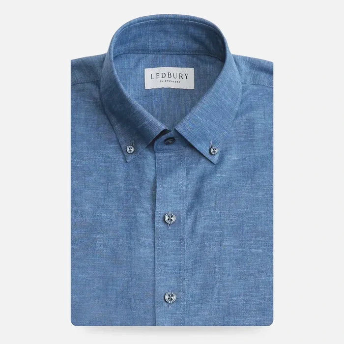 Medium blue Sandoval oxford chambray custom shirt front view - Ledbury men's casual shirt
