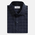Navy windowpane flannel shirt flat lay - brushed twill custom fit