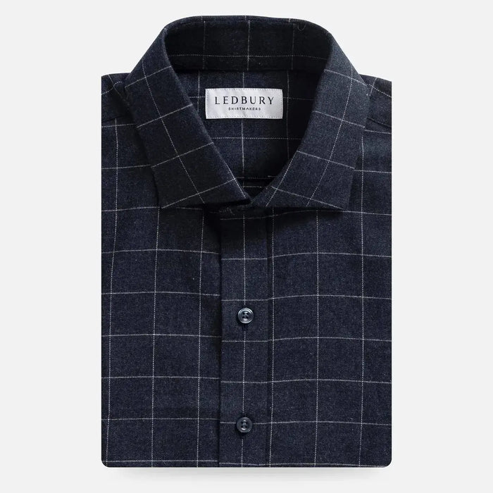 Navy windowpane flannel shirt flat lay - brushed twill custom fit
