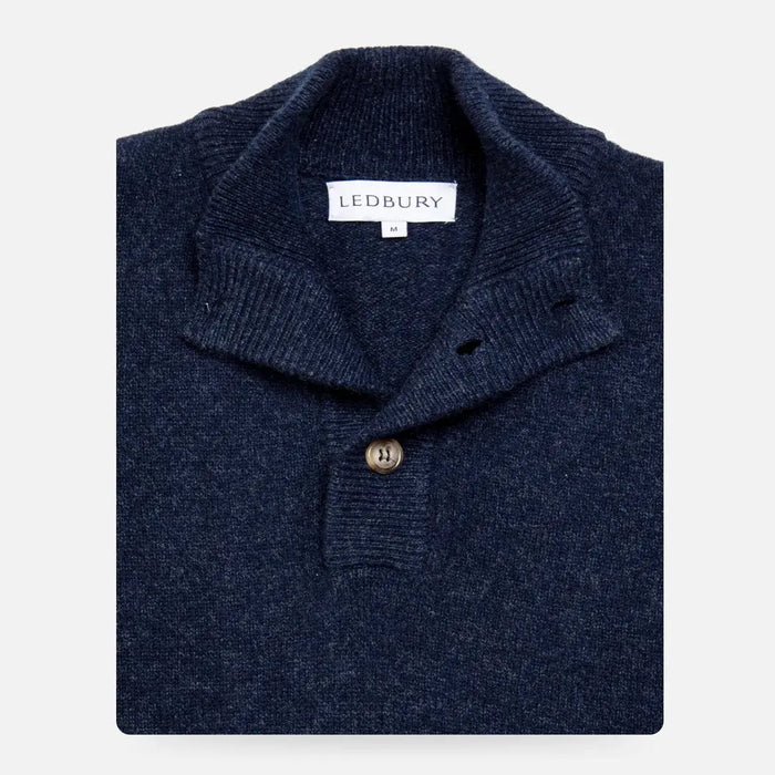 Navy Heather Brewer Mock Neck Sweater laid flat