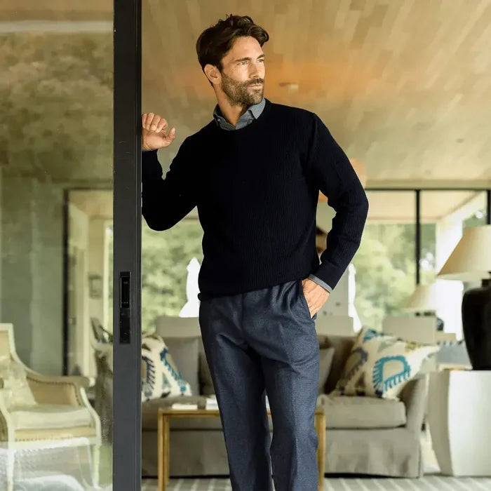Navy Walden Thermal Crew Sweater – Model Wearing | Ledbury