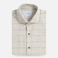 Man wearing Oatmeal Gossett Flannel custom shirt - Portuguese herringbone lifestyle photo