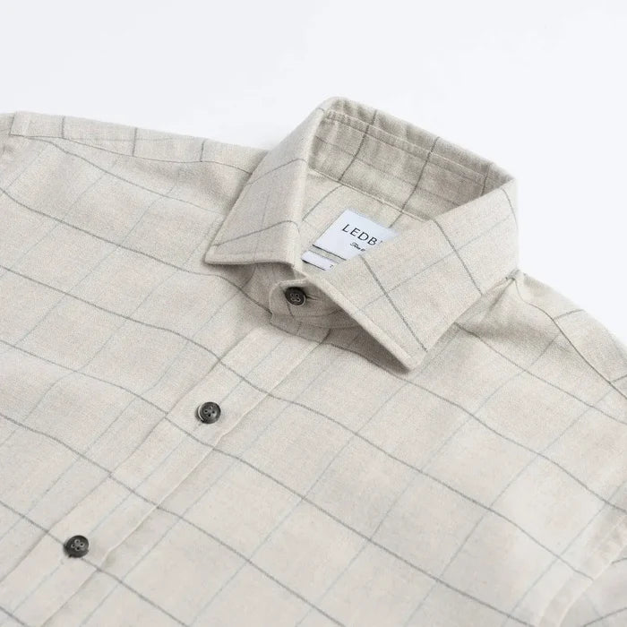 Gossett Flannel shirt distressed Corozo button detail - natural tagua nut buttons