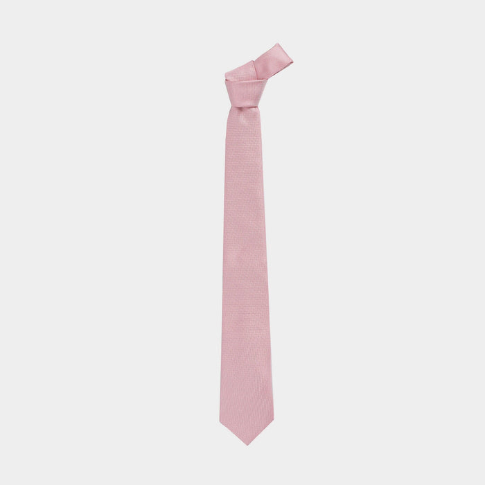 Full length view of the Pink Barone silk tie — 58 inches, modern width by Ledbury