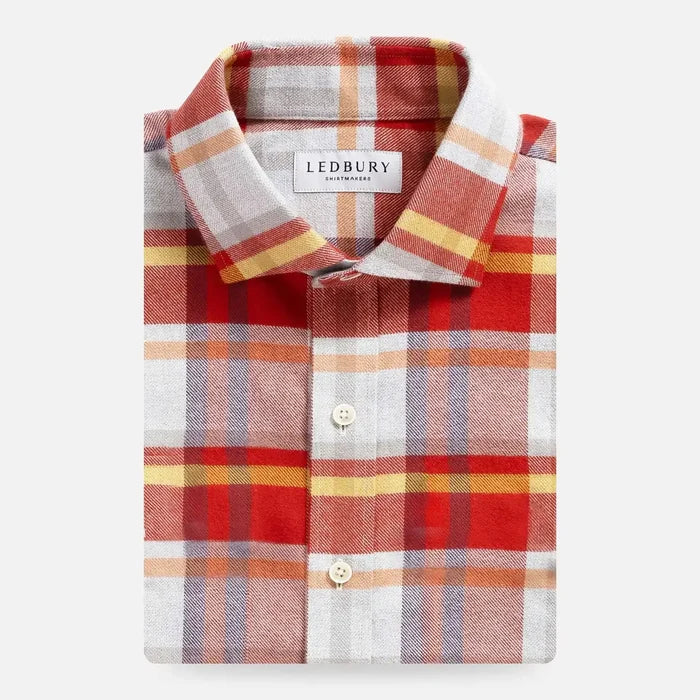 Red Jackman flannel custom shirt front view - heavyweight brushed twill
