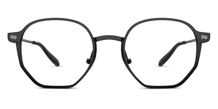 The Rowen round geometric eyeglasses in black metal by Pair Eyewear