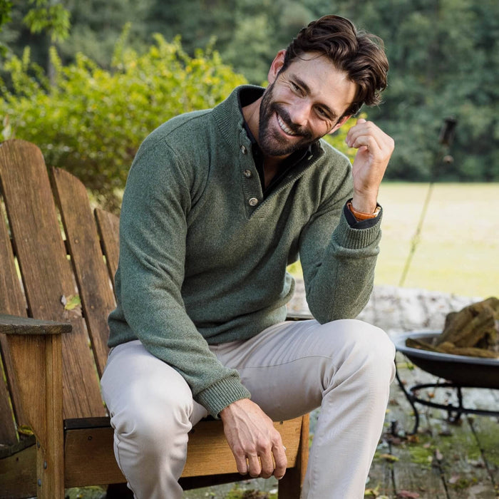 Sage Brewer Mock Neck Sweater worn in lifestyle setting