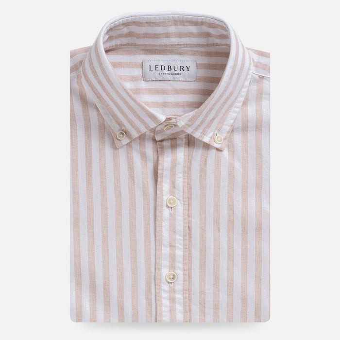 Tan Barretto stripe cotton linen shirt front view - Spanish-woven custom shirt