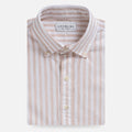 Tan Barretto stripe cotton linen shirt front view - Spanish-woven custom shirt