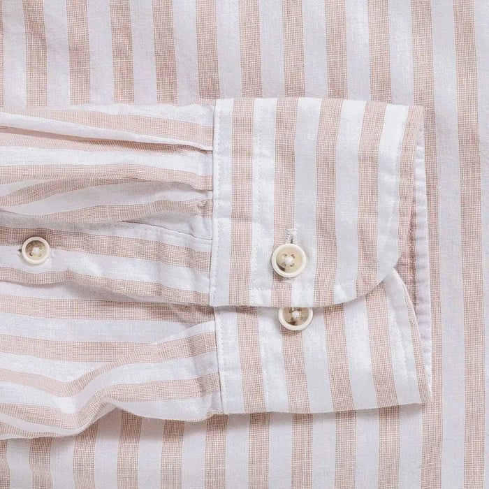 Tan Barretto stripe shirt sleeve and cuff detail - casual wash construction