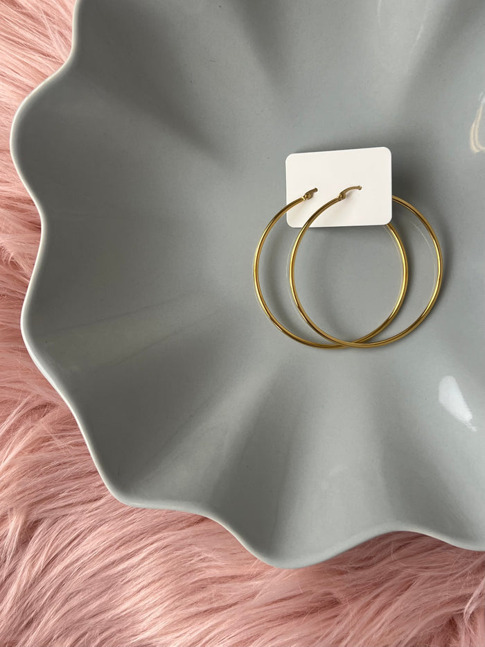 The Valentina Thin Medium Waterproof Hoops -  2"