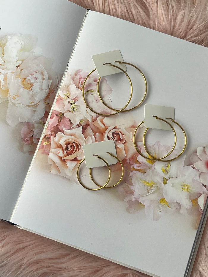 The Valentina Thin Medium Waterproof Hoops -  2"