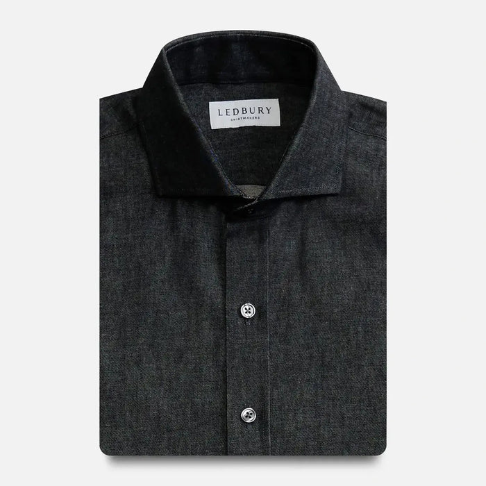 Washed black Slater denim shirt front view - 100% cotton custom casual shirt